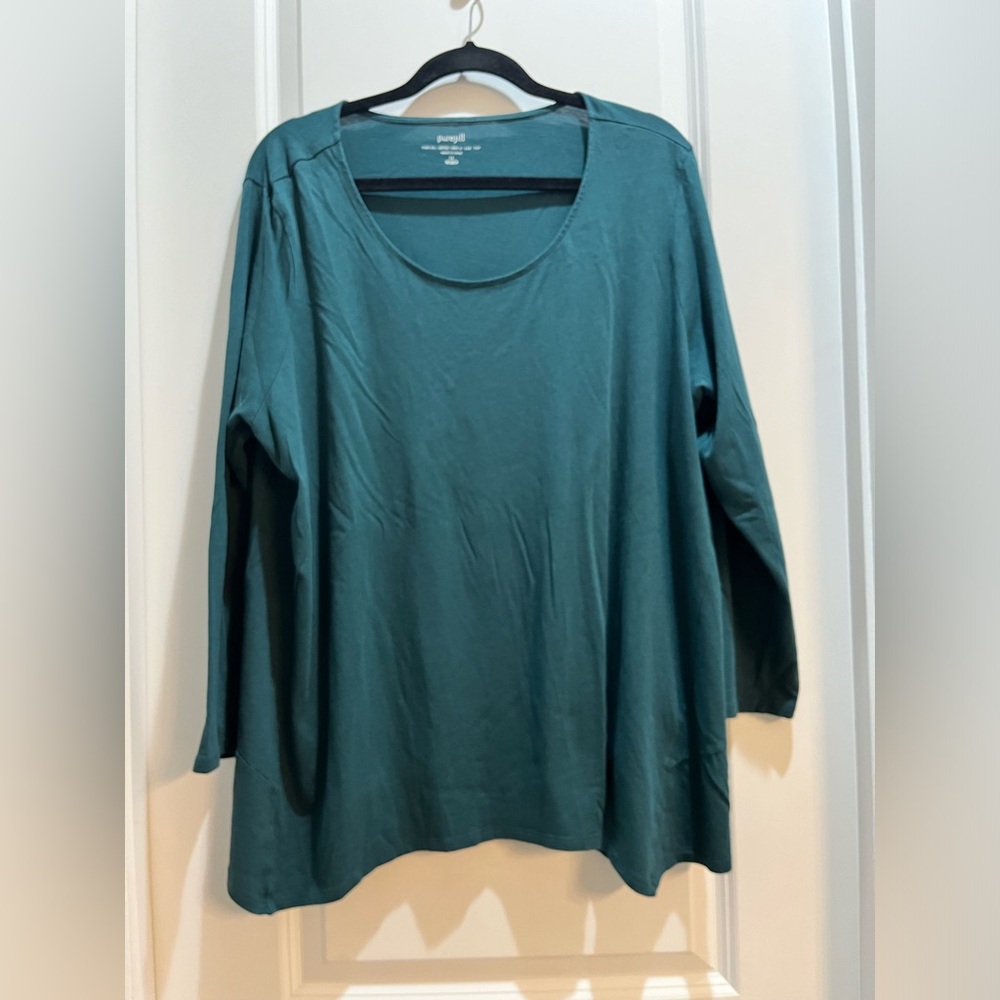 J. Jill Purejill Hunter Green Long Sleeve scoop Neck Tee 2X Armpit To Armpit25”